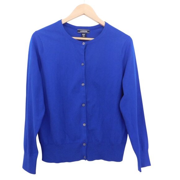 Lands End Blue Cardigan Sweater Women's Size Medium Petite Cotton Blend - Picture 1 of 6